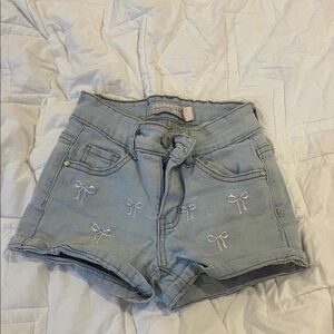 Celebrity Light Blue Bow-Accent Jean Shorts